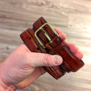 Vintage Western faux gator skin leather belt 50